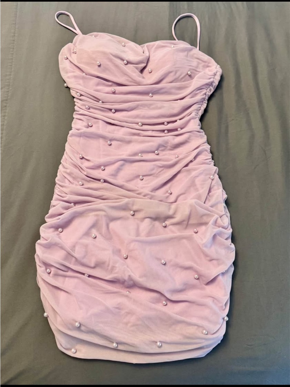 Windsor Lilac Pearl-Embellished Ruched Mini Dress